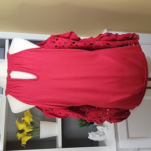 INC Red Lace Top Cold Shoulder - Picture 7 of 10